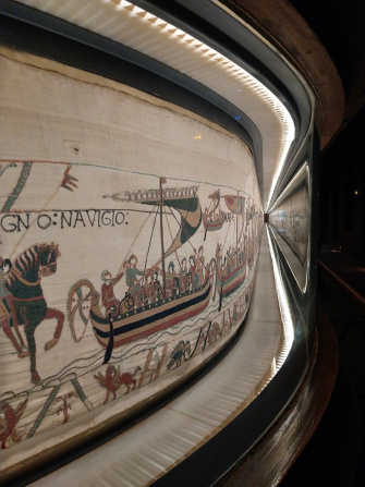 Bayeux Tapestry illuminated with lights