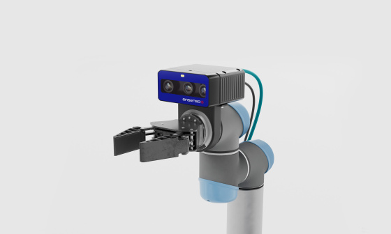 An Ensenso B stereo vision camera mounted on a gripper.