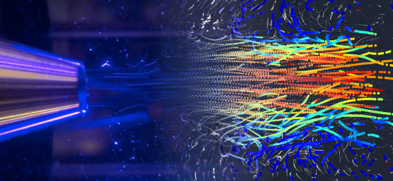 Flow visualization with color-coded particle tracks from event-based camera analysis on a jet stream