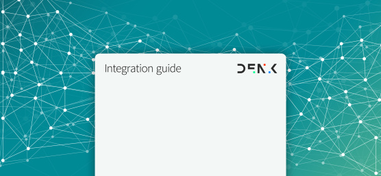 Paper labelled Integration Guide and DENK logo. Green background with symbolic representation of networking.