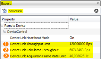 Filtered overview shows the camera parameters for bandwidth adjustment