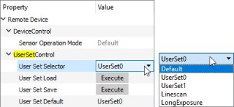 GenICam node for "User Set" control.
