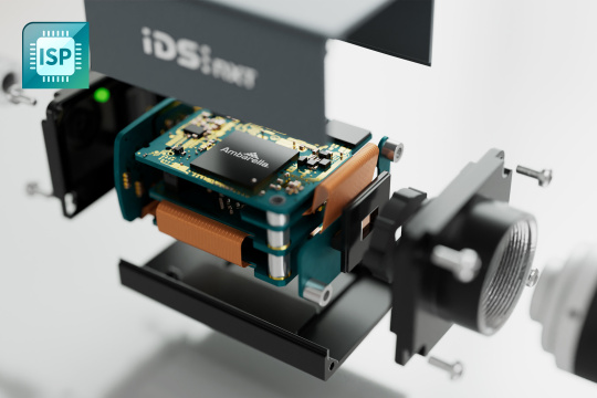 Inside view of an IDS NXT AI camera with Ambarelle chip