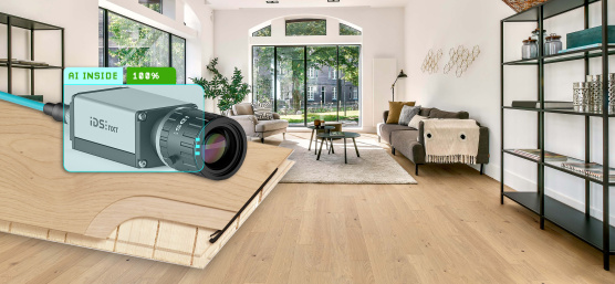 Room with parquet floor and IDS NXT camera on multi-layer parquet floorboards