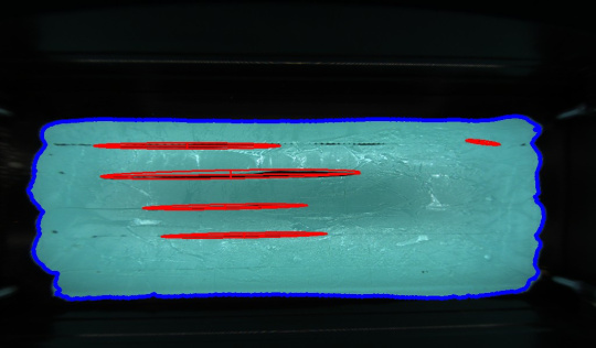 Evaluation with blue contour and red markings