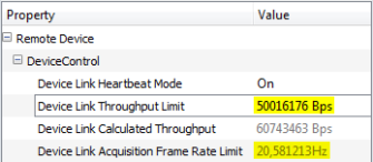 If the bandwidth limit is lower than the calculated throughput, the maximum frame rate will be reduced