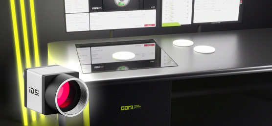 COMI Label Reader (desktop scanner), 3 yellow light strips, uEye camera (front)