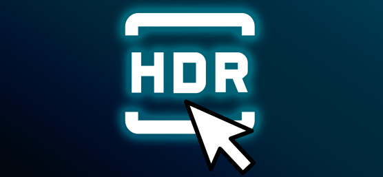 HDR icon with a click arrow on a dark background