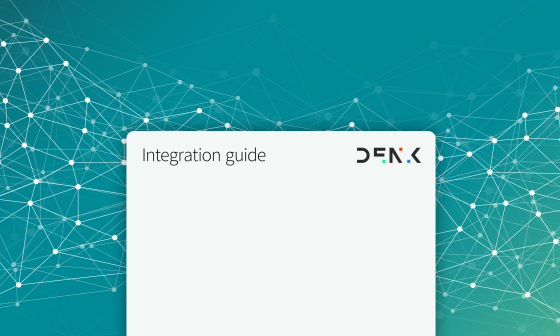 Paper labelled Integration Guide and DENK logo. Green background with symbolic representation of networking.