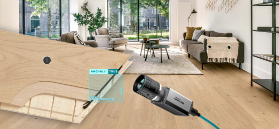 Collage of a room with parquet flooring and an IDS NXT camera on a multi-layer parquet floorboard