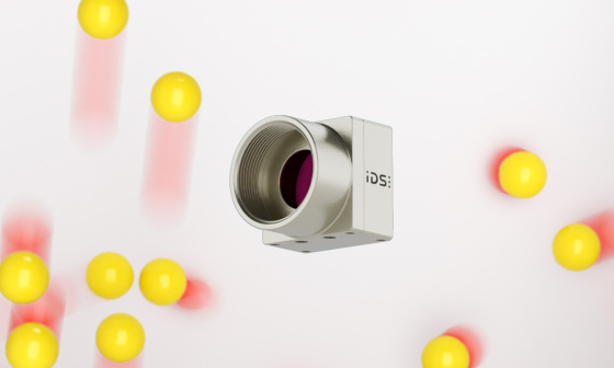 Compact uEye XCP camera in front of fast-moving objects