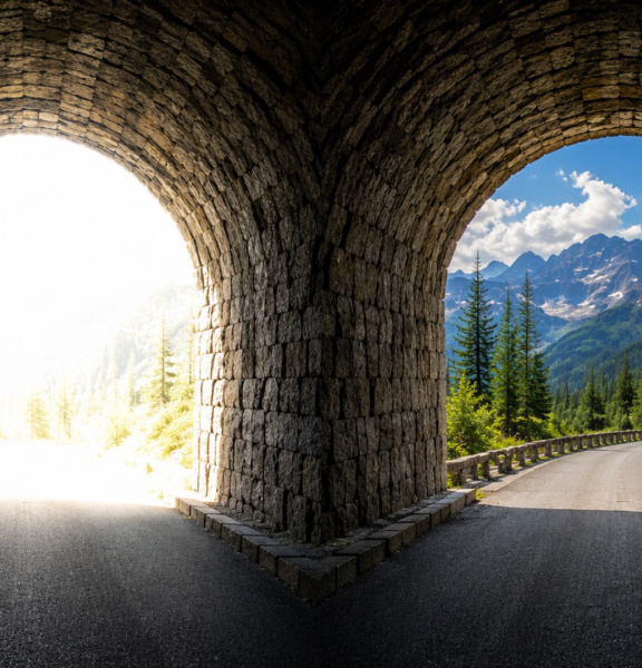 View from a tunnel with an overexposed background, compared with HDR