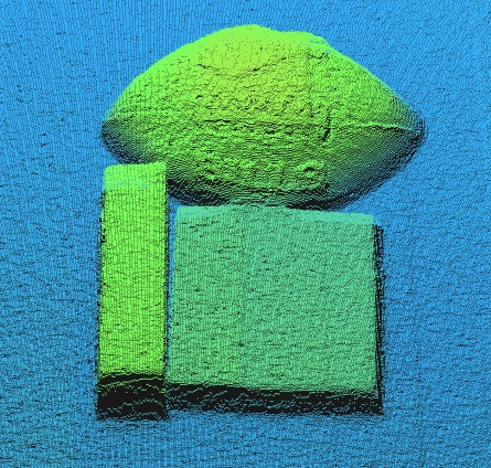 Point cloud of object with rough surface and blue background
