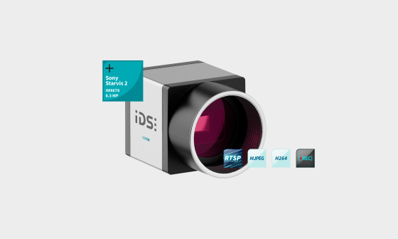 IDS ueye SCP monitoring camera with icons for Sony Starvis 2, RTSP, MJEG, H264, REC