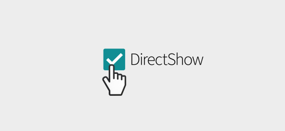 A hand symbol clicks on a checkbox labelled DirectShow
