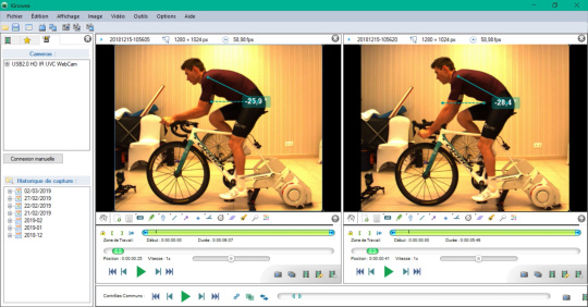Comparison of two postures with angular dimensions in the Kinovea software
