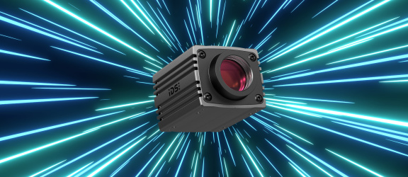 IDS industrial camera uEye Warp10 with blue and green ray effects