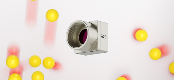 Compact uEye XCP camera in front of fast-moving objects