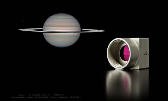 uEye XCP industrial camera with telescopic exposure of Saturn in the background