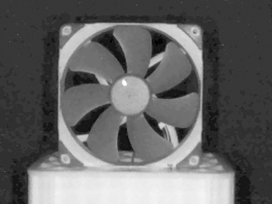 Gray intensity image from the Nion 3D camera shows a snapshot of a rotating fan blade with 7 blades.