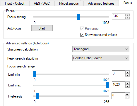 Screenshot for setting the focus of the uEye LE AF