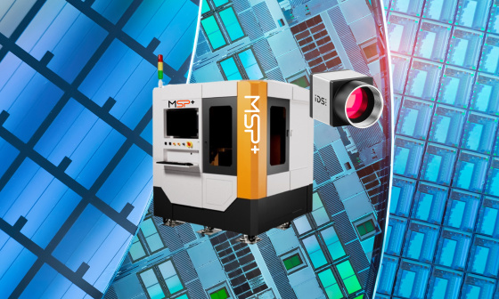 Laser soldering machine, micro LED chips in the background