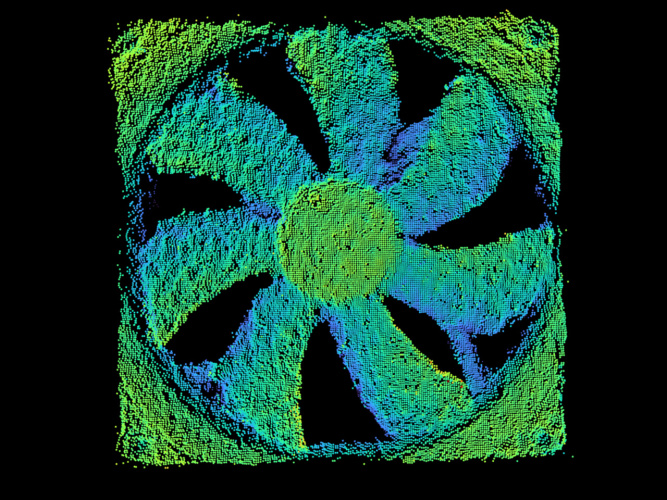 Colorful 3D point cloud of a propeller