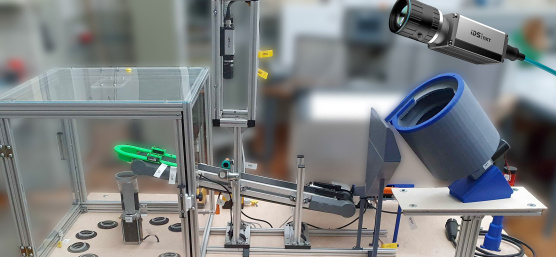 Experimental setup of a Lego sorting machine with IDS camera IDS NXT