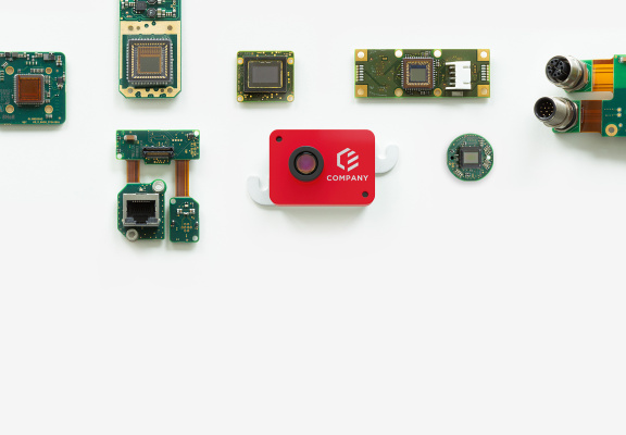 Various customized industrial cameras are displayed side by side.