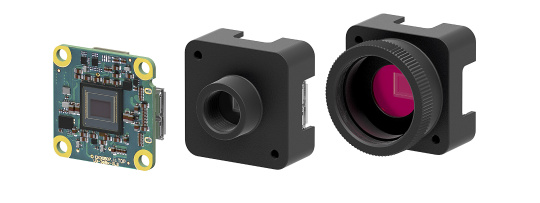 uEye XLS-E as a board-level version and with 2 different lens holders.