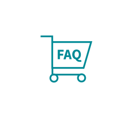 Vector graphic of a shopping cart icon with the text “FAQ”, which symbolizes frequently asked questions about the webstore.
