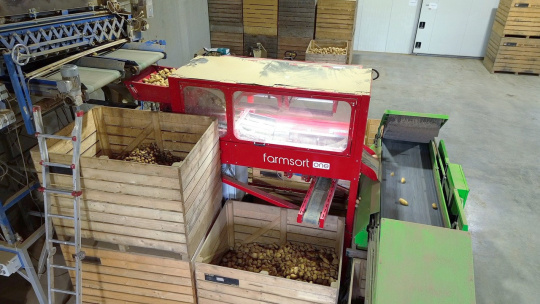 The Farmsort.one system sorts potatoes on an existing sorting line.