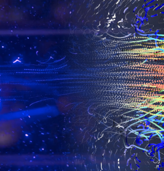 Flow visualization with color-coded particle tracks from event-based camera analysis on a jet stream