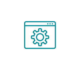 Line drawing of a browser window with a cog icon for settings.