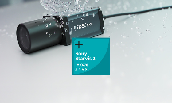 Water jet hits IDS NXT oslo, next to it Sony Starvis 2 IMX678 Icon.