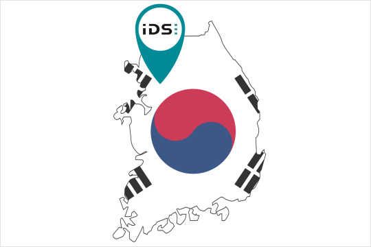 Map of South Korea in the national colors with the IDS office in Seoul marked