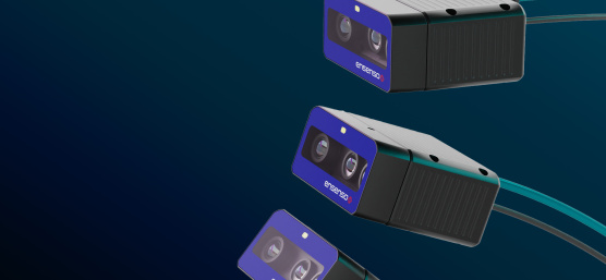Three Ensenso B cameras focussing on the Vision Channel logo