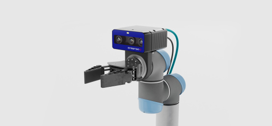 An Ensenso B stereo vision camera mounted on a gripper.