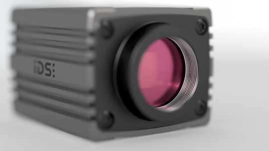 A close-up of the IDS Warp 10 camera from the front.