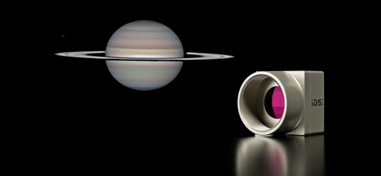 uEye XCP industrial camera with telescopic exposure of Saturn in the background