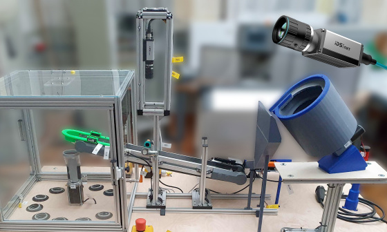 Experimental setup of a Lego sorting machine with IDS camera IDS NXT