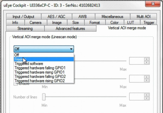 Image of a uEye Cockpit window by activating the line mode