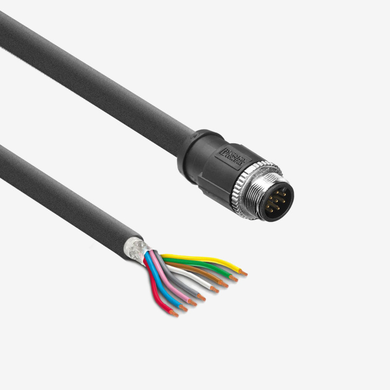 I/O + power supply cable, straight, 8-pin, M12, 3 m