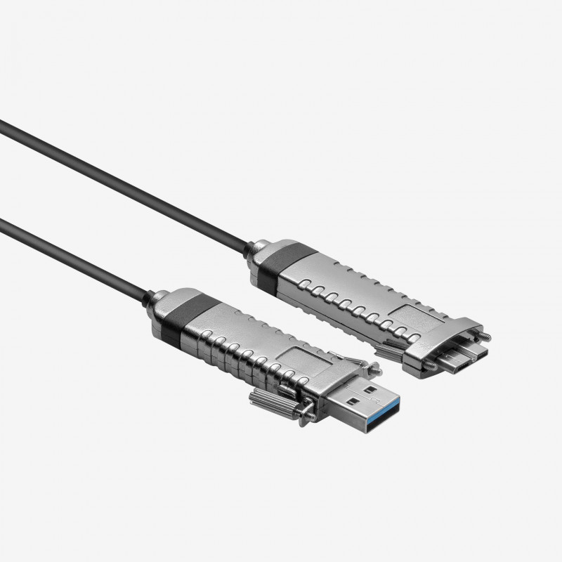 USB 3, AOC, active cable, straight, micro-B, screwable, drag chain, 50 m
