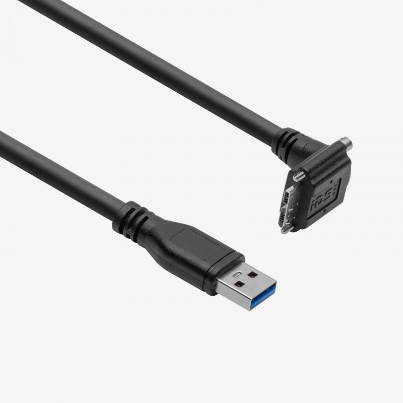 USB 3, standard cable, angled downwards, screwable, 5 m