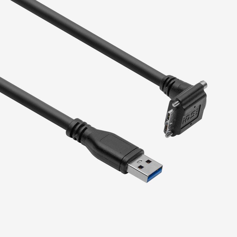 USB 3, standard cable, angled downwards, screwable, 0.3 m